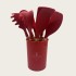 Red Wooden Handle Silicone Kitchenware 11-Piece Cooking Set With Non-Stick Pan And Storage Bucket