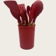Red Wooden Handle Silicone Kitchenware 11-Piece Cooking Set With Non-Stick Pan And Storage Bucket