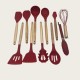 Red Wooden Handle Silicone Kitchenware 11-Piece Cooking Set With Non-Stick Pan And Storage Bucket