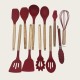 Red Wooden Handle Silicone Kitchenware 11-Piece Cooking Set With Non-Stick Pan And Storage Bucket