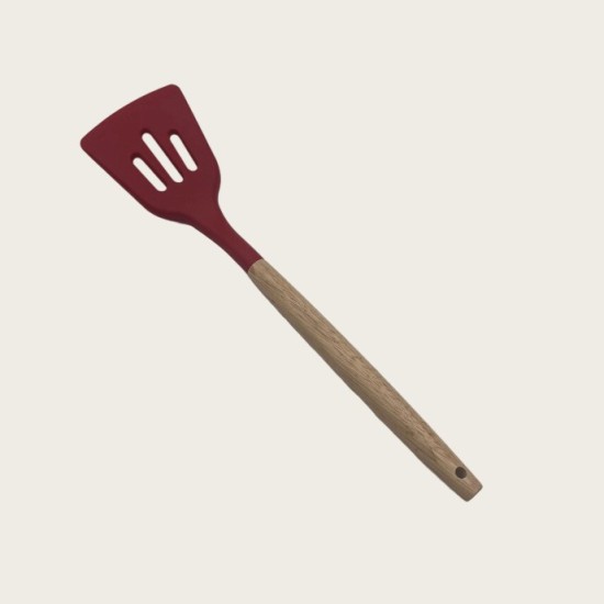 Red Wooden Handle Silicone Kitchenware 11-Piece Cooking Set With Non-Stick Pan And Storage Bucket