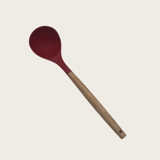 Red Wooden Handle Silicone Kitchenware 11-Piece Cooking Set With Non-Stick Pan And Storage Bucket