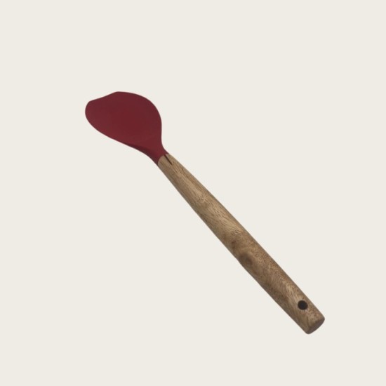 Red Wooden Handle Silicone Kitchenware 11-Piece Cooking Set With Non-Stick Pan And Storage Bucket