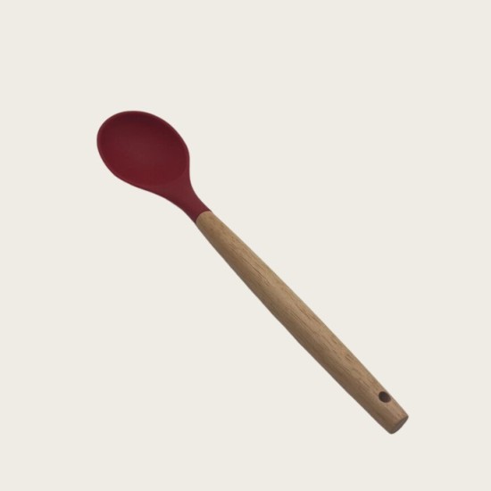 Red Wooden Handle Silicone Kitchenware 11-Piece Cooking Set With Non-Stick Pan And Storage Bucket