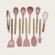 Non-Stick Cookware Cooking Set With Storage Bucket, Pink Wooden Handle, Silicone Cookware 11-Piece Set
