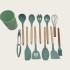 Non-Stick Cookware Cooking Set With Storage Bucket, Green Wooden Handle, Silicone Cookware 11-Piece Set