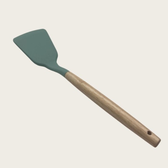 Non-Stick Cookware Cooking Set With Storage Bucket, Green Wooden Handle, Silicone Cookware 11-Piece Set