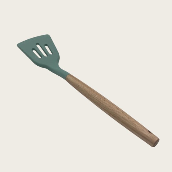 Non-Stick Cookware Cooking Set With Storage Bucket, Green Wooden Handle, Silicone Cookware 11-Piece Set