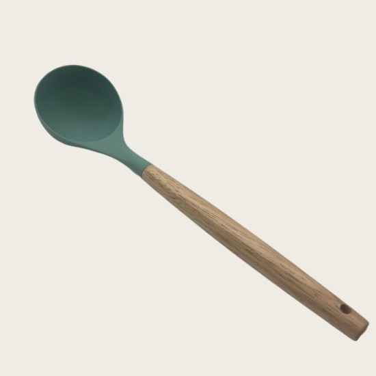 Non-Stick Cookware Cooking Set With Storage Bucket, Green Wooden Handle, Silicone Cookware 11-Piece Set