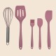 Pink Silicone Kitchenware 5-Piece Set Of Kitchen Cooking Utensils Sets